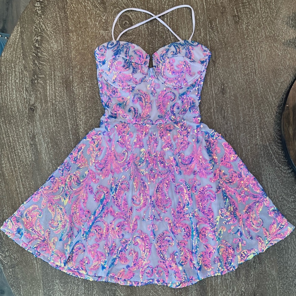 Kendra Lace-up Sequin Party Dress - Picture 3 of 12